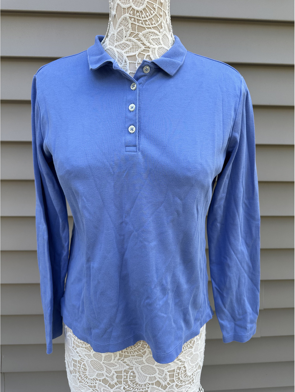 Lands' End Classic Blue Long Sleeve Polo Shirt